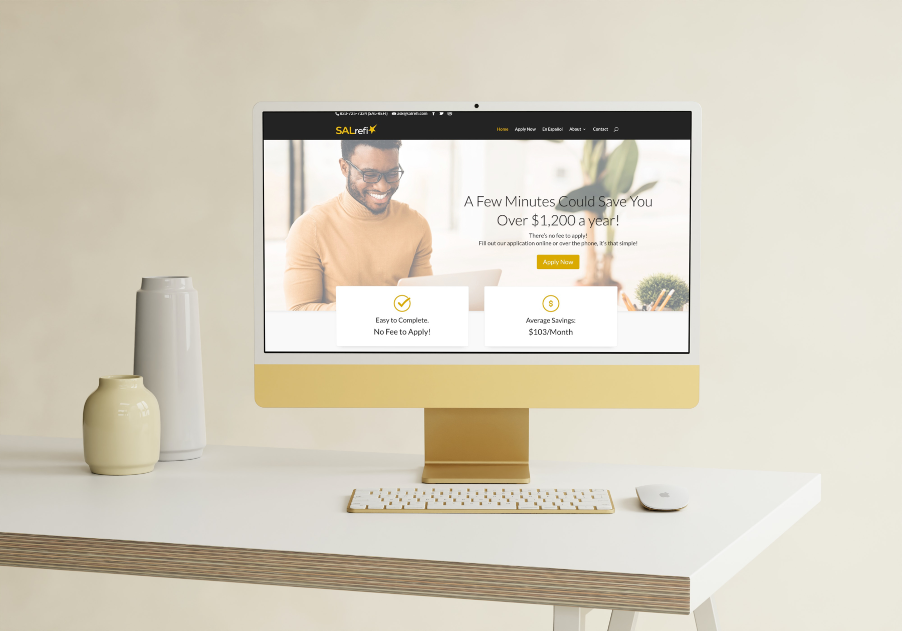 Yellow iMac on the white table with vases_Screenshot 2022-12-27 at 2.57.19 PM